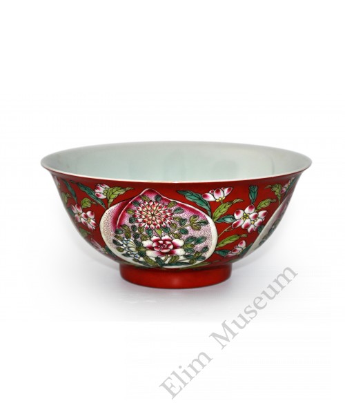 1462 A Pair of red ground falancai bowls